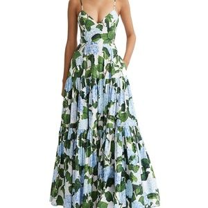 Oscar De La Renta Hydrangea Poplin Tank Maxi Dress